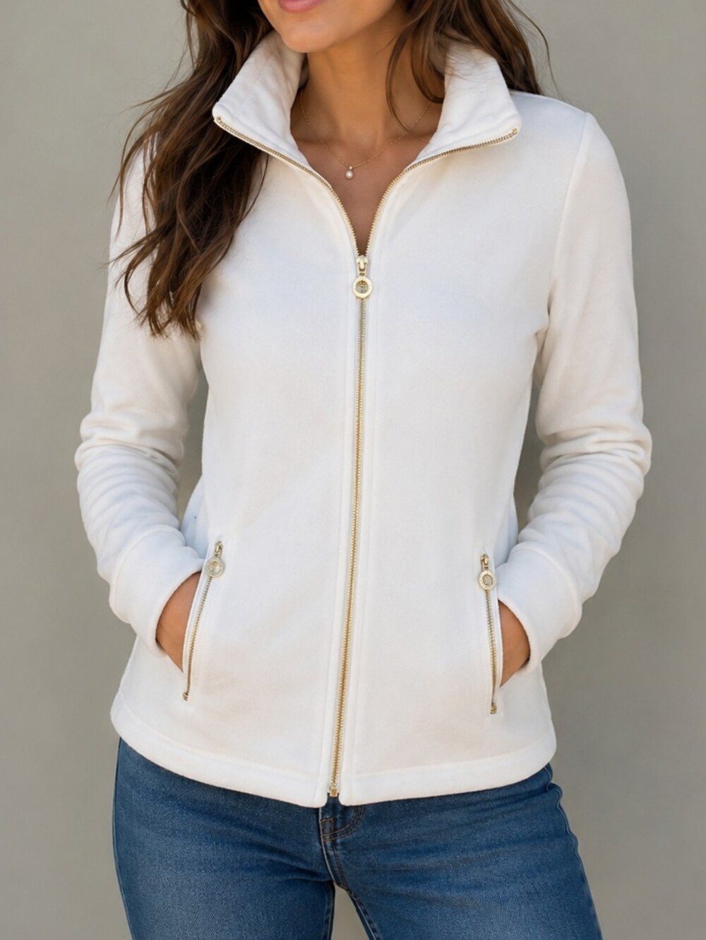 Calvin Klein Performance Full-Zip Fleece White Jacket - Small